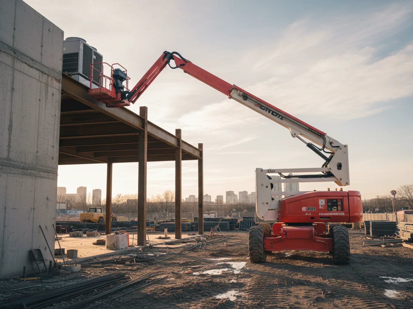 Articulating knuckle boom lift in action