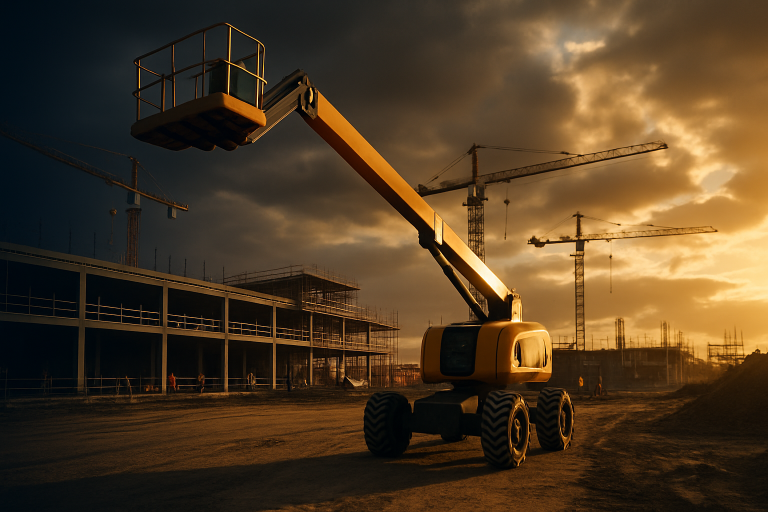 Large telescopic boom lift on a commercial construction site in Australia