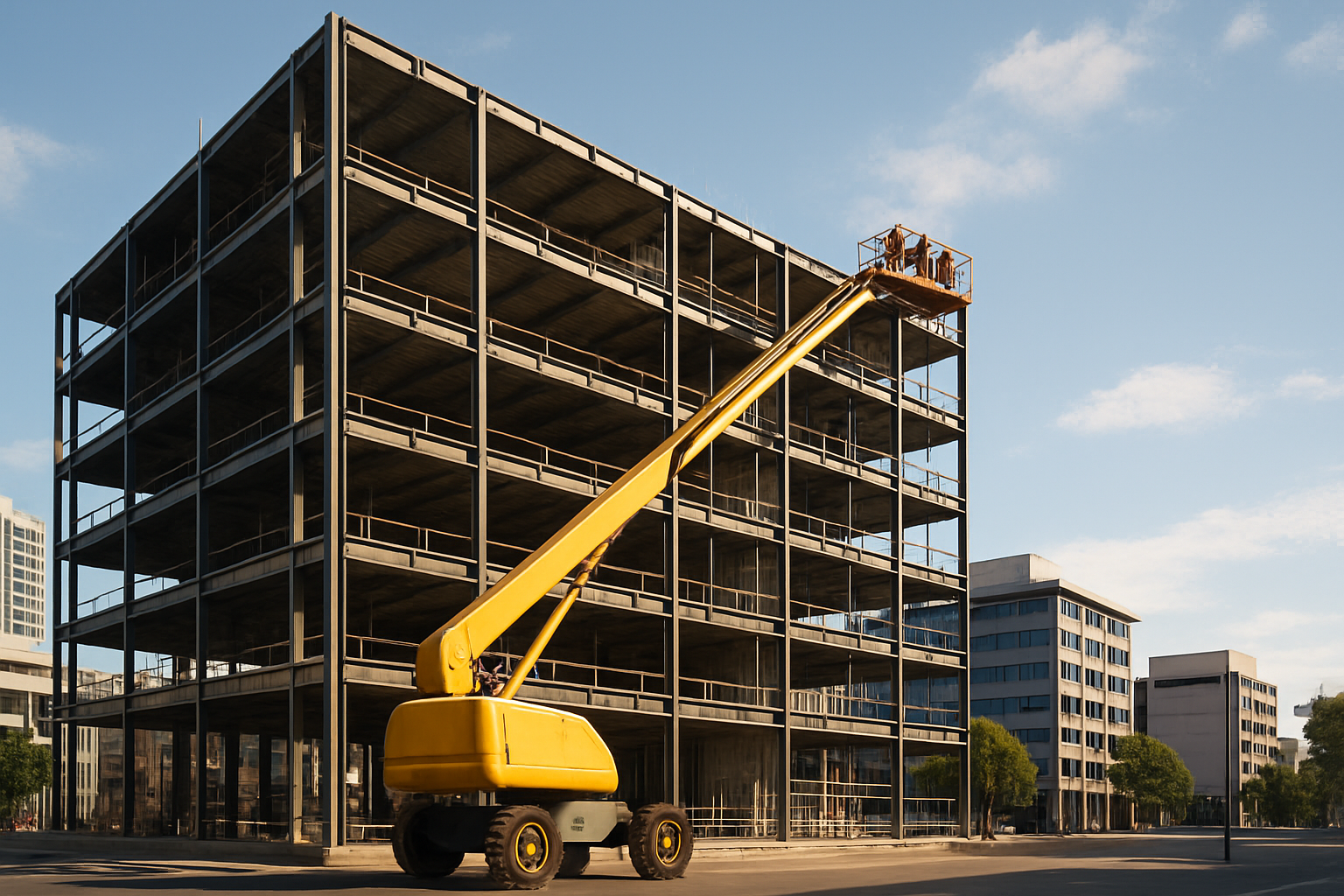 Boom lift hire on a commercial worksite