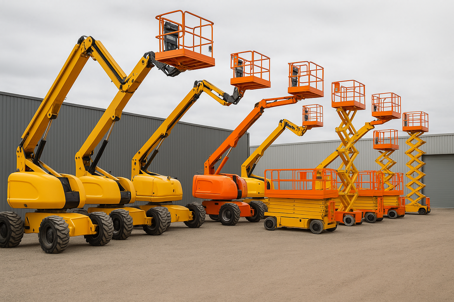 Boom lift fleet at a hire depot