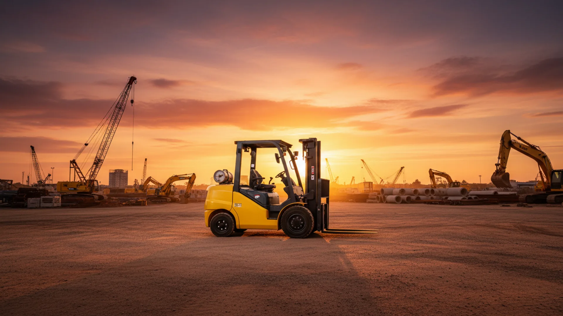 Forklift operating on a Queensland job site at golden hour
