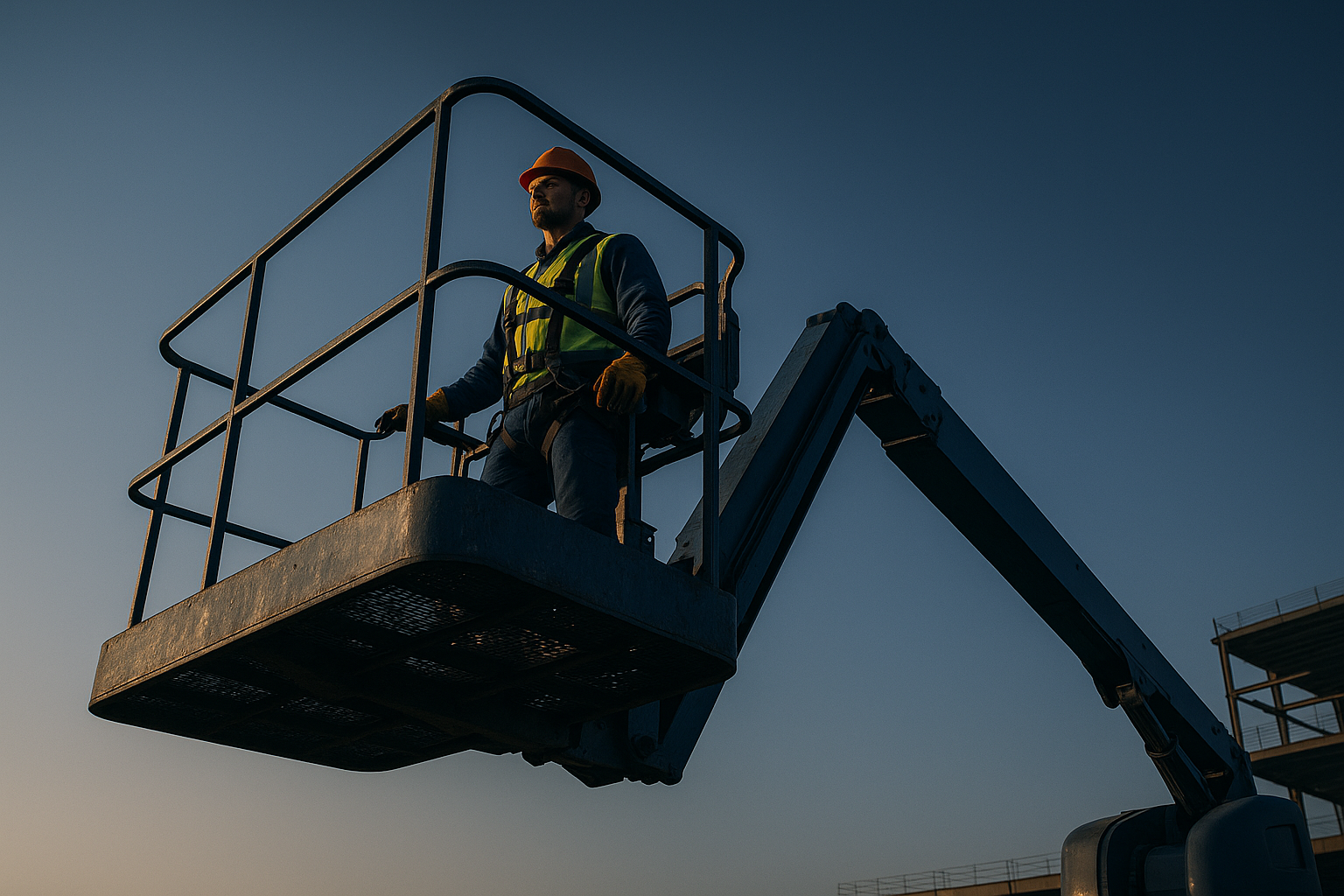 Boom lift operator working at height