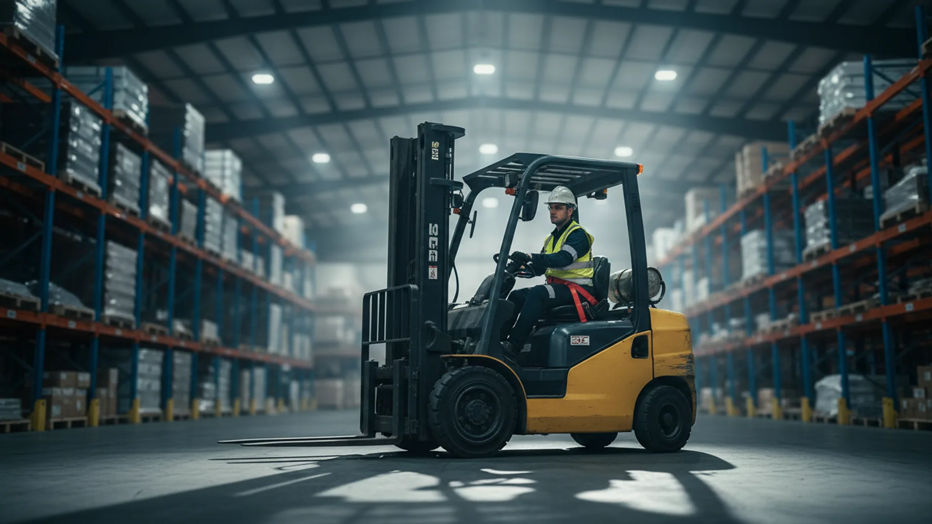 Licensed forklift operator in a Queensland warehouse