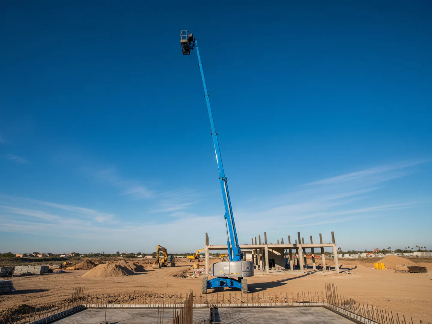 Telescopic straight boom lift fully extended